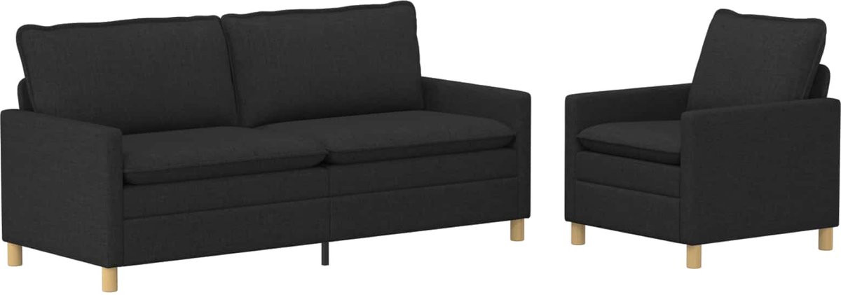 vidaXL Bankstel - 2 stuks - 4-zits - Zwart - Stof