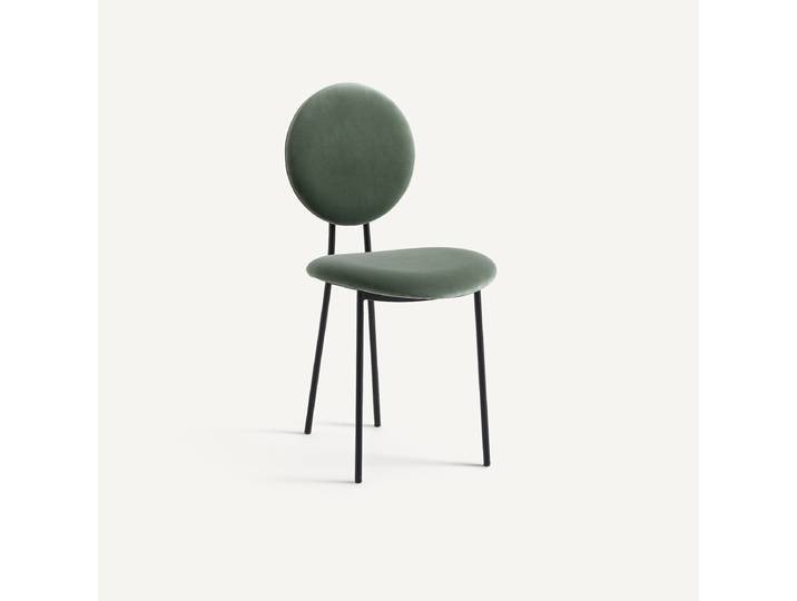 AM.PM Chaise médaillon en métal acier et velours, Rossy Vert Sauge