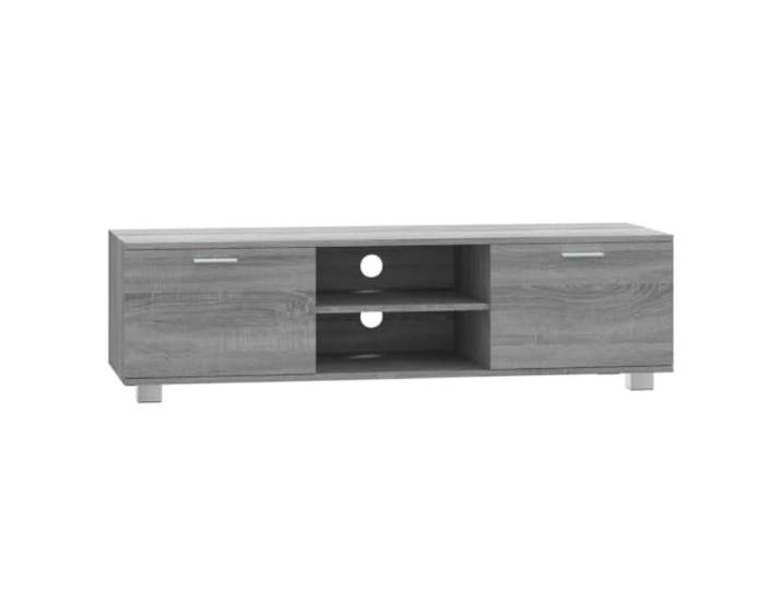 KGFHERENB TV-Schrank Lowboard 140x40,5x35 cm Grau Sonoma Vier offene Fächer und praktische Kabeldurchlässe für geordnete Medienelektronik im gemütlichen Wohnzimmer.