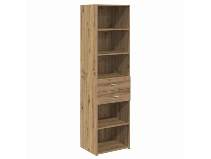 KGHFDVB Highboard Artisan-Eiche 50 x 42,5 x 185 cm Holzwerkstoff 2 Schubladen, offene Regale, polierte Metallgriffe, matte Oberfläche, Wohnzimmer