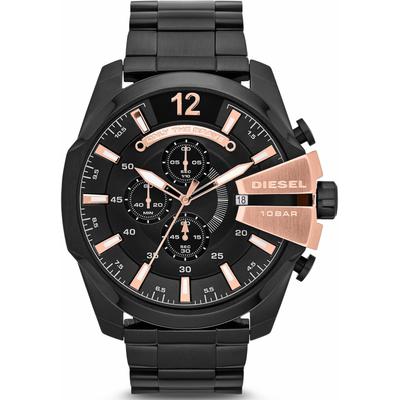 Chronograph DIESEL "MEGA CHIEF", schwarz (schwarz, schwarz, schwarz), Armbanduhren, Herren, schwarz, Chronograph, Quarzuhr, Armbanduhr, Herrenuhr, Stoppfunktion, Edelstahlarmband