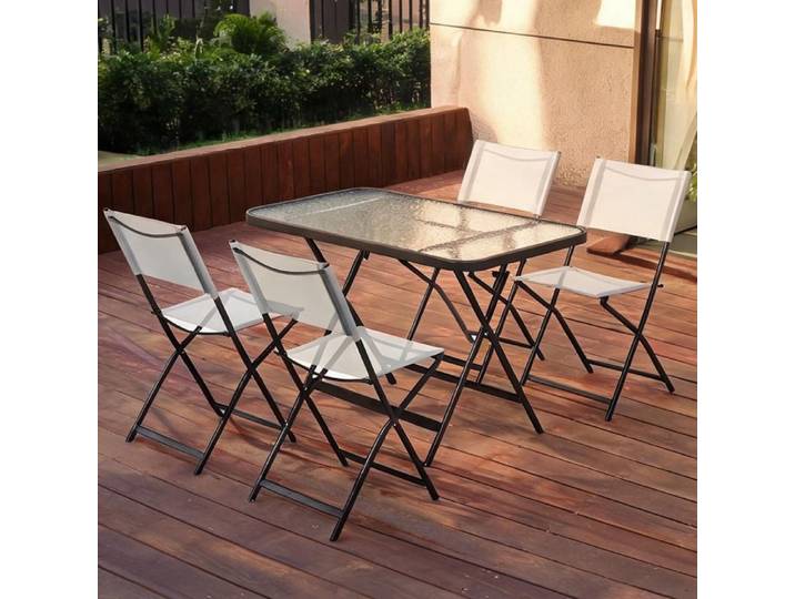 Gris Métal Garden Furniture Sets combining 40.2 x 27.6 x 27.6 in and Salon de jardin 5 pièces pour 4 personnes