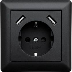 LEDmaxx USB1002 1fach Unterputz-Steckdose mit USB, erhöhter Berührungsschutz Schwarz