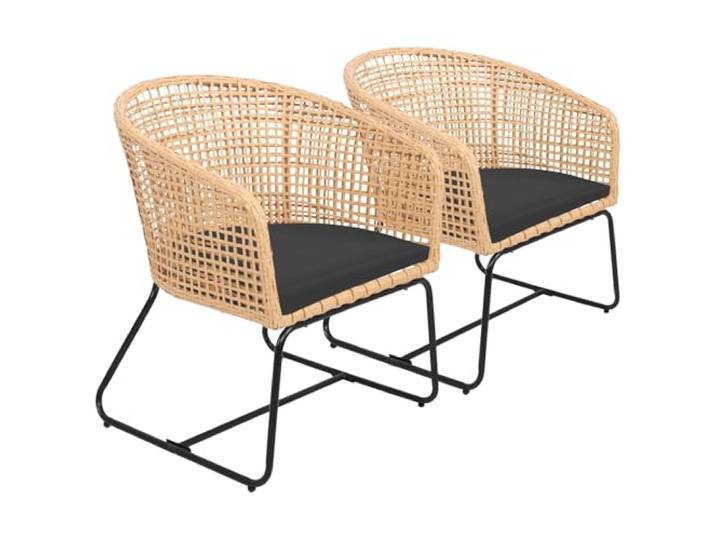 Happy Garden 2 Sessel RINA aus synthetischem Rattan mit Kissen – Vintage-Stil, Innen- und Außenbereich, Kunstharz, braun und schwarzer Stahl