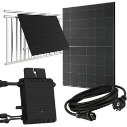 Paket.ag Balkonkraftwerk 460 W mit Hoymiles HM-400 Wechselrichter – Premium 460 W Glas-Glas FullBlack Modul (bifazial) inkl. Balkonhalterung