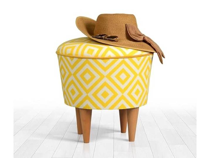 Atelier Del Sofa Stilvoller gelber Pouf, 42 x 42 x 42 cm 100% Mikrofaser, 6 cm orthopädischer Schaumstoffkern, Holzbeine Ideal für den Südwest- und Impressionistenstil