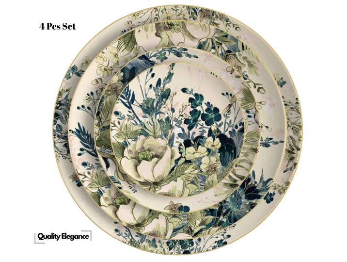 Quality Elegance Speiseteller Spring Flourish Blossom – 4-tlg. Elegantes Geschirrset, Knochenmehl 43%, 4pcs