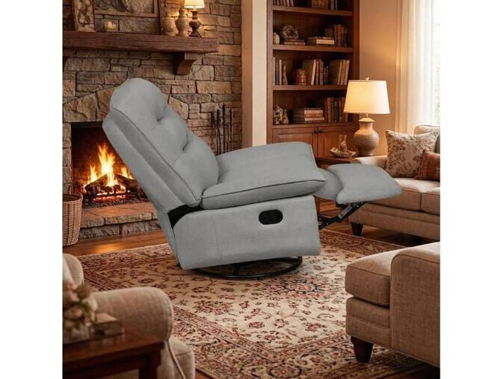 Fauteuil relax pivotant AESVAR avec repose-pieds rangement intégré tissu aspect lin gris foncé