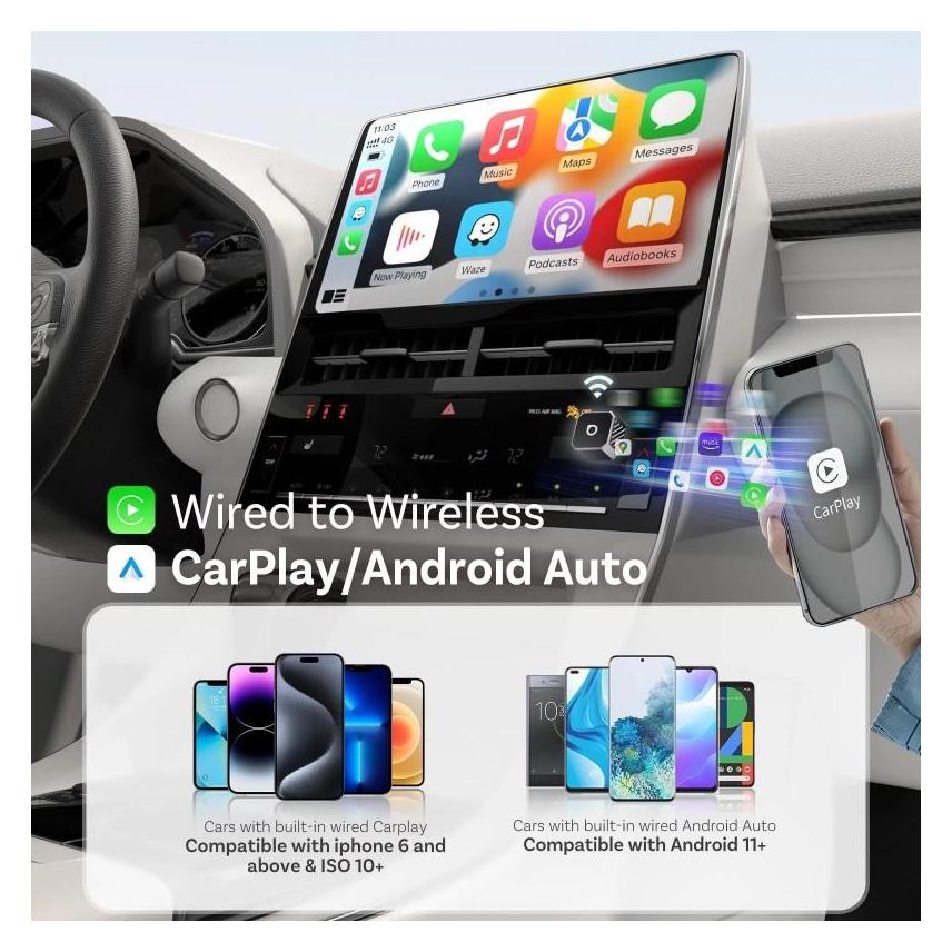 Roborock Drahtloser CarPlay-/Android-Auto-Adapter Ottocast Mini Cube schwarz CP88-T3 (71690121)