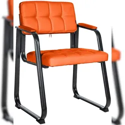 DELUKE Besucherstuhl LONDON - Kunstleder Orange 59x58x84 cm | Besucherstühle Konferenzstuhl Wartezimmerstuhl Bürostühle Bürostuhl Konferenzraum Wartezimmer