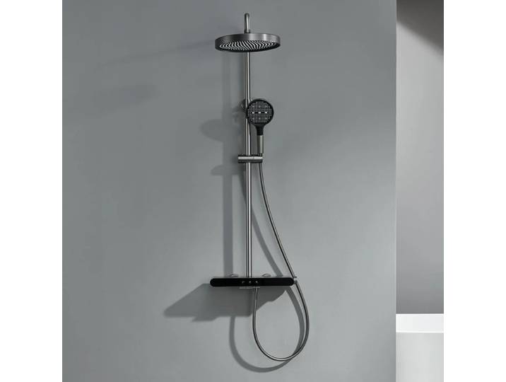 Mitigeur de douche gris en aluminium avec douchette à main, ensemble de robinetterie murale pour salle de bain, système de douche 3 voies avec effet pluie