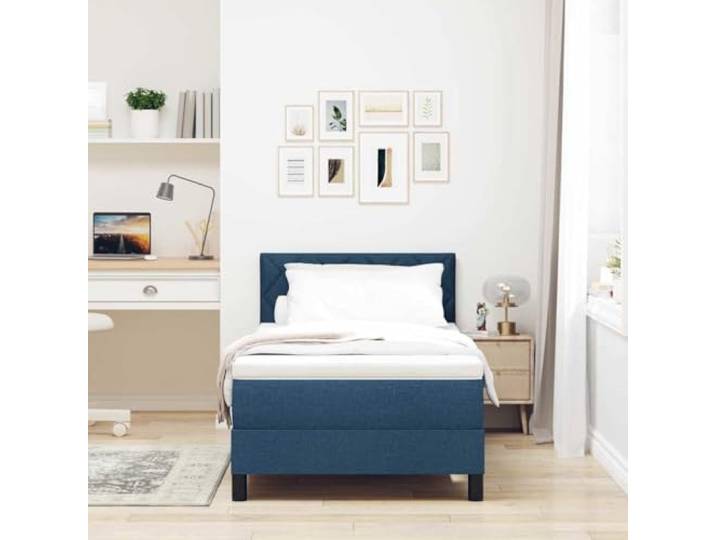 KTHLBRH Einzelbett Blau 100 x 200 cm mit verstellbarem Kopfteil Konstruktion aus Holz, Taschenfederkernmatratze, mittlere Härte, modernes Design