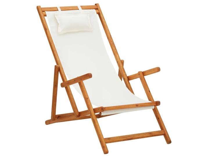 vidaXL Klappbarer Strandstuhl Eukalyptus Massivholz Und Stoff Creme, 127x95x60 cm, Gartenmöbel, Gartensessel, Gartenstühle