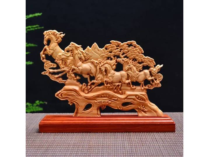 Statue d'animal en bois de huit chevaux de 23CM, Figurines, accessoires de décoration pour la maison, cadeaux
