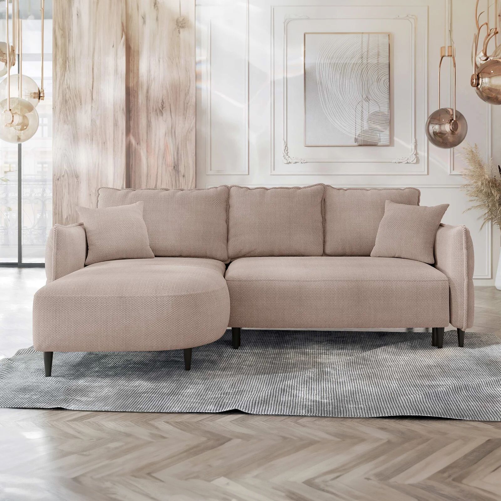 garneroarredamenti Divano letto angolare 3 posti 244x165cm tessuto rosa Lollypop