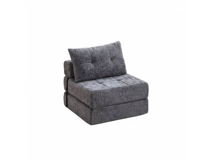 Fauteuil lit pliable gris en chenille avec coussins 79x79x57cm