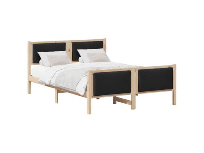 KTHLBRH Doppelbett 150 x 200 cm Schwarz Holz Kiefer Gepolstertes Kopfteil, Lattenrost, Stauraum, max. Belastung 200 kg