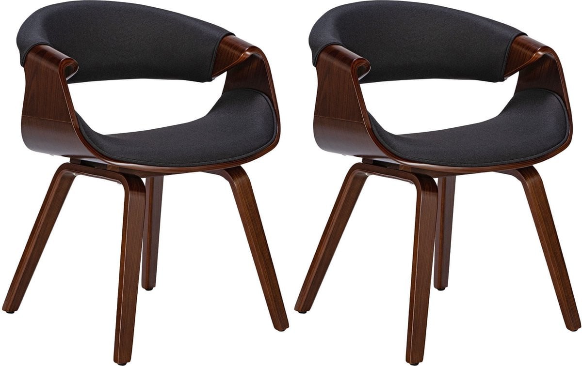 CLP Foley Set van 2 eetkamerstoelen met armleuningen, houten frame, walnoot/zwart stof