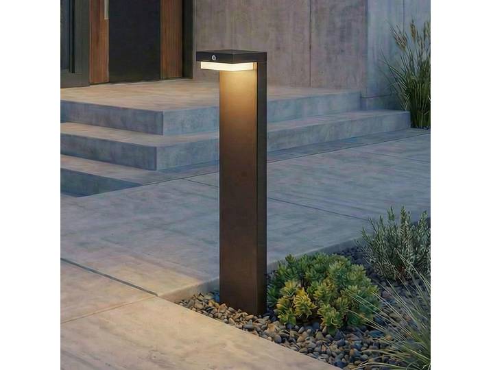 Borne Eleazer à LED et panneau solaire avec capteur, noire - Lindby Eleazar - Balcon - Moderne - Aluminium - Angulaire