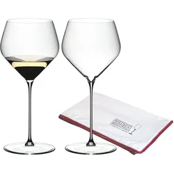 CHARDONNAY WEINGLÄSER + POLIERTUCH Veloce transparent 690 ml 2er Set