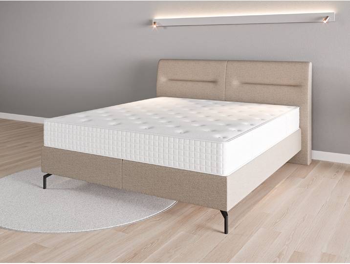 Boxspringbett 180x200 Nr. 2 - Beige/Braun (Beigegrau) - Feiner Strukturstoff