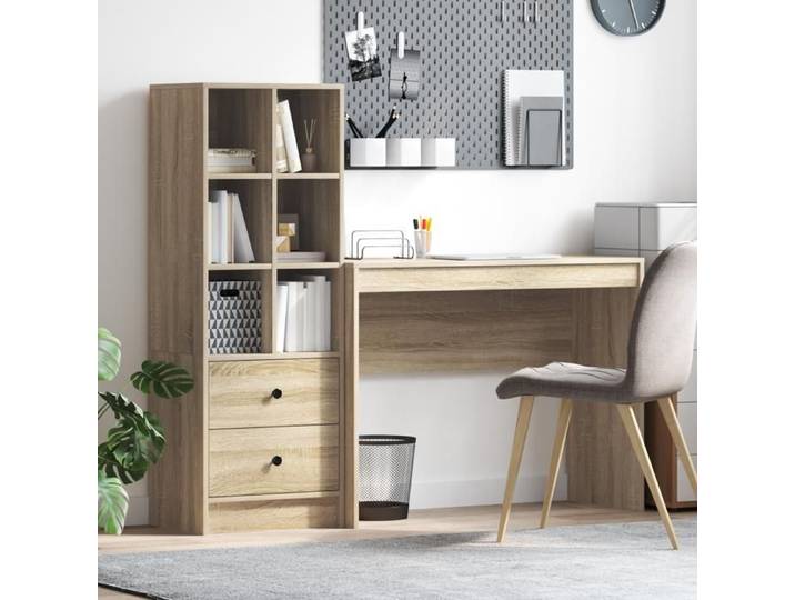 2 Parcel - MEUBLE - Bureau avec tiroir avec étagère 2 pcs Chêne Sonoma_2 ans garantie_02_2986
