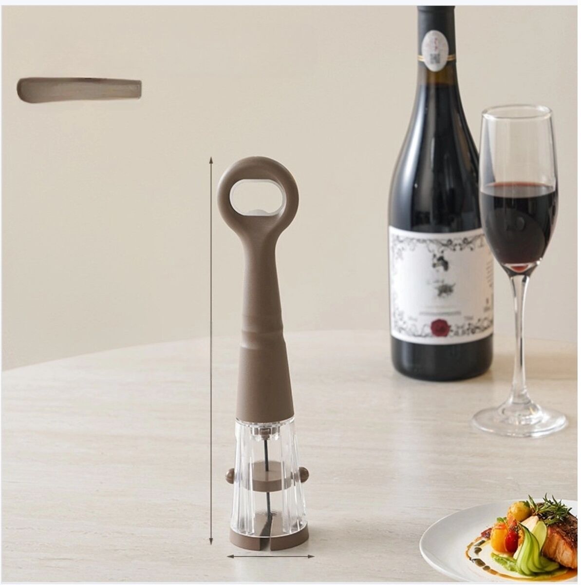 INF Ouvre-bouteille multifonction à pression d'air - Tire-bouchon non destructif en silicone + plastique, portable 24cm Marron