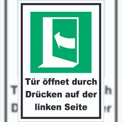 HB-Druck Tür öffnet durch Drücken auf der linken Seite Aufkleber A7 (74x105mm)