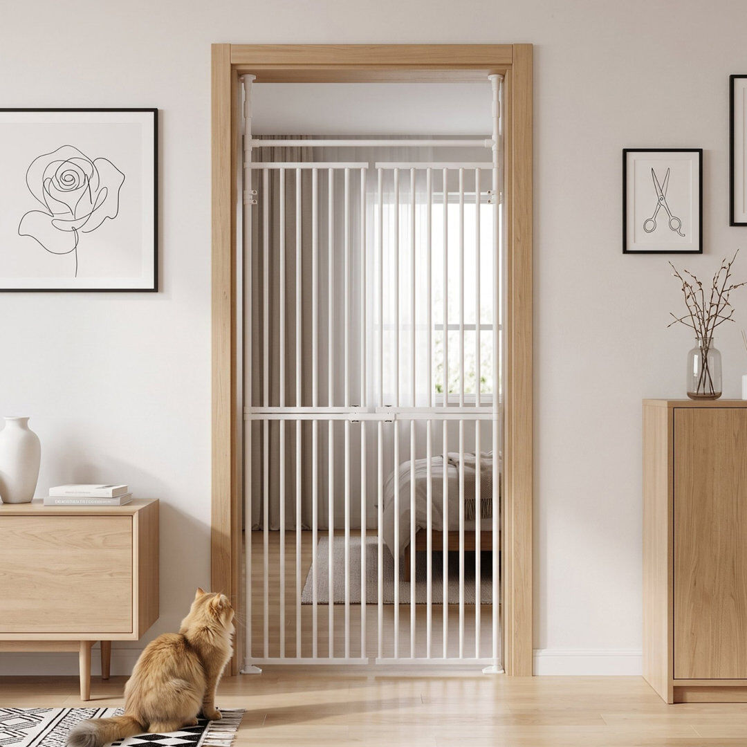 Archie & Oscar Extra Tall Lockable Pet Gate for Cats, Pressure-Mount No-Drill Cat Gate with Auto-Close & Hold-Open, 3.2cm Ultra-Narrow Spacing, Adjustable Width (XS/ White S