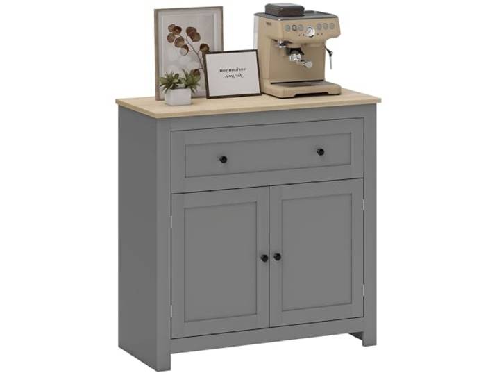 HOMCOM Sideboard-Schrank mit Schublade und Doppeltüren, Grau Moderner Küchenschrank, verstellbares Regal, Sideboard für Wohnzimmer, Esszimmer, Flur