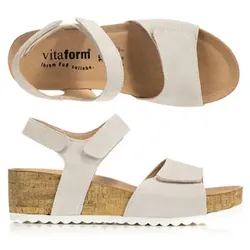 VITAFORM Damen-Sandalette Veloursleder 3 Klettverschlüsse Keilsohle