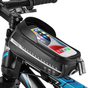 Monzana Fahrrad-Rahmentasche 108790, schwarz, 0,85 Liter, Oberrohrtasche mit Smartphonefach, reflektierend, wasserdicht