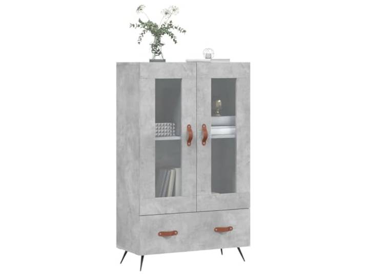 KTHLBRH Anrichte grau Beton 69,5 x 31 x 115 cm Holz mehrschichtig Glastür, Metallbeine, großer Stauraum, stabile Tischplatte für Dekoration