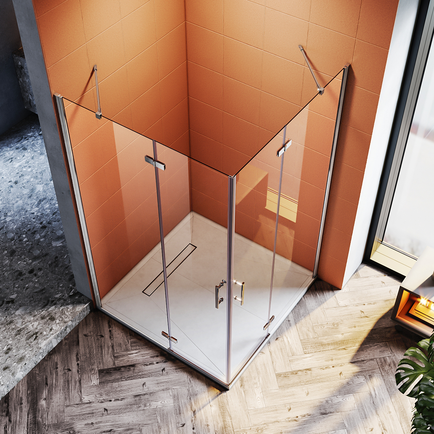 SUNXURY Duschkabine 90x80cm mit Nanobeschichtung ESG- Sicherheitsglas Dusche walk in Duschabtrennung