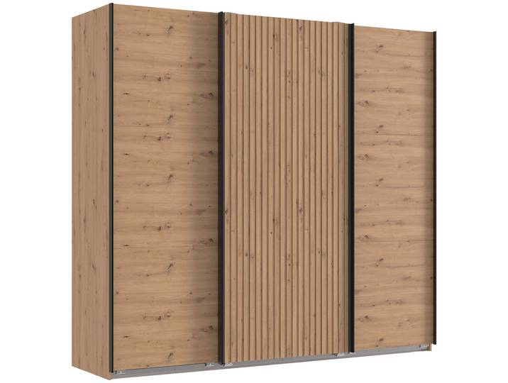 Schwebetürenschrank WIMEX Andorra by fresh to go , braun (artisan eiche nachbildung, akustikpaneel optik artisan eiche nachbildung), B:250cm H:216cm T:65cm, Holzwerkstoff, Schränke, Schwebetürenschrank, Mit 3D-Leisten für Akustikpaneel-Optik