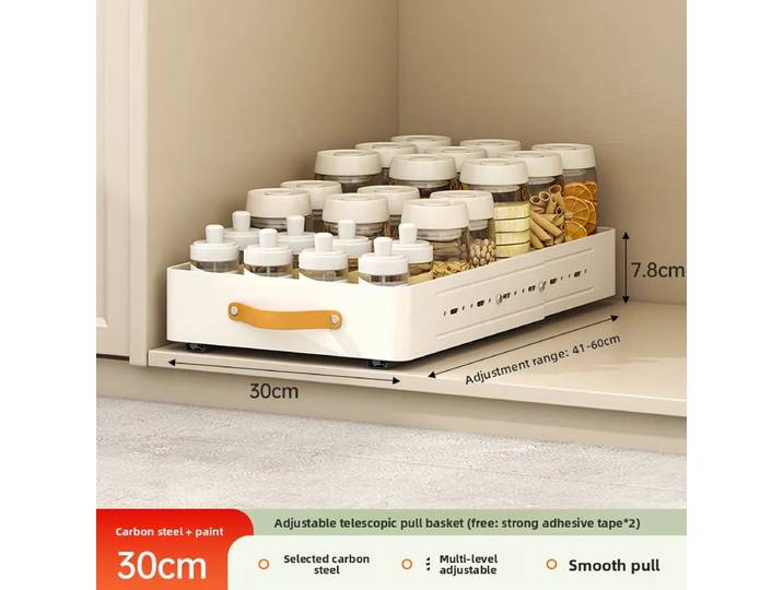 Boîte de rangement coulissante rétractable pour armoire, panier de tiroir de cuisine, étagère