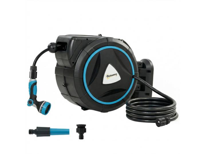 ComfortXL Schlauchaufroller De-13892 automatisch mit Sprühpistole Blau, Kunststoff, 31x50x55 cm, Gartenzubehör, Gartenpflege, Bewässerung