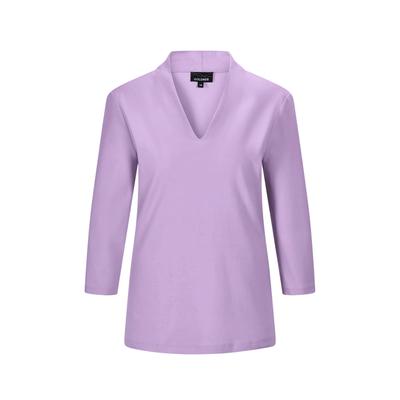 Kurzarmshirt GOLDNER "Elegantes Basic-Shirt mit V-Ausschnitt", Damen, Gr. 42, lila (flieder), Obermaterial: 100% Baumwolle CO., Modisch, V-Ausschnitt, Shirts, V-Ausschnitt