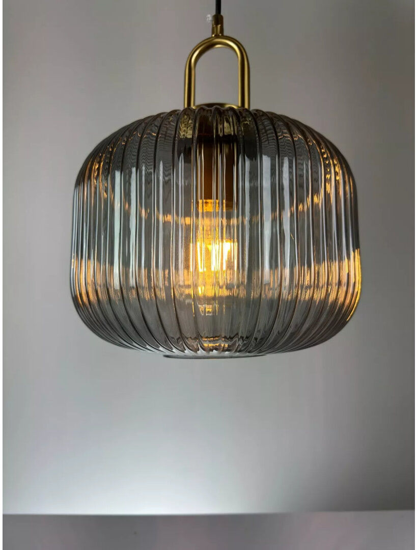 Fairmont Park Ribbed Clear Glass Ceiling Light-Kitchen Island Light Fixture Smokey Grey