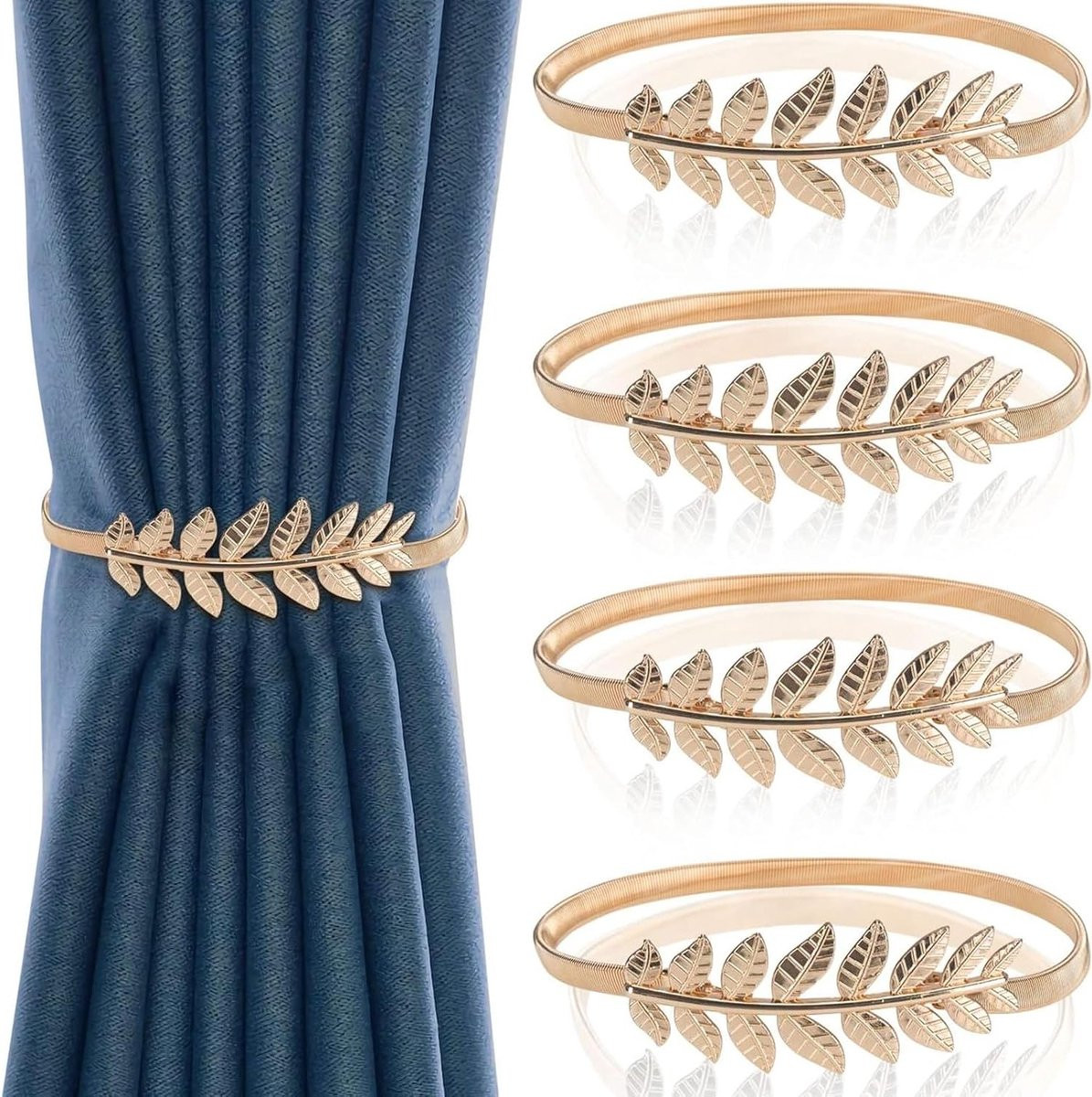 Decoratieve Gordijnhouders met Veerkoord - Set van 4 Goudkleurige Accessoires voor Raamdecoratie