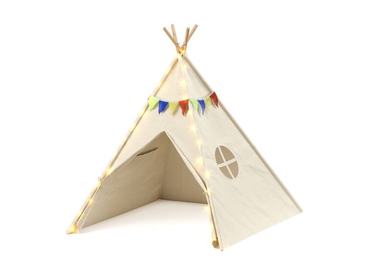 Spielzelt Tipi mit Lichterkette beige
