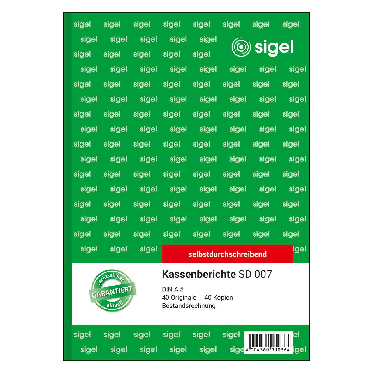 SIGEL Kassenbericht/Bestandsrechnung Formularbuch SD007