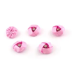 Creativery 5 Satinrosen 3cm Kleine Rosenköpfe mit Strass Röschen Satinblüten Dekoblüten Stoffrosen Bastelblumen Stoffblumen zum Basteln Nähen Kleben Dekorieren