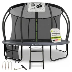 Juskys Trampolin SkyBounce L Ø 366 cm – Gartentrampolin mit PowerSpring Sprungfedern & Leiter