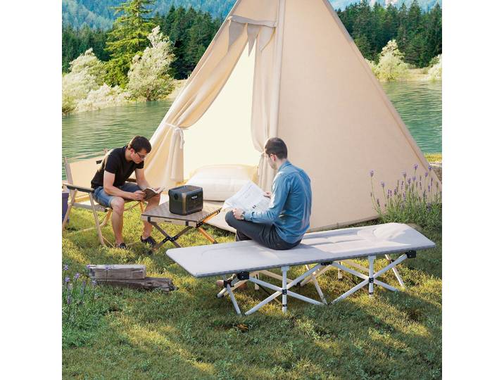 Outsunny Lit Camping Pliable Gris avec Matelas et Sac