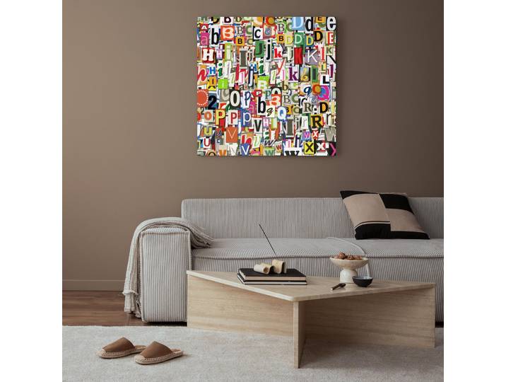 XXL-Wandbild QUEENCE Akustikbild Buchstaben , bunt (farbe bild(er): weiß), B:120cm H:120cm T:2,5cm, Polyester, Bilder, XXL-Wandbild, Einfache Akustiklösung ohne Baumassnahme, Schalldämmung, Paneele