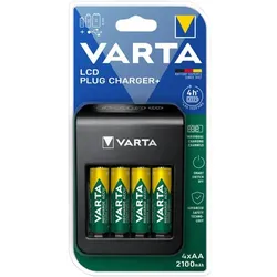 VARTA LCD Plug Charger + inkl. 4x Akku Mignon AA (2100 mAh) Universal Ladegerät