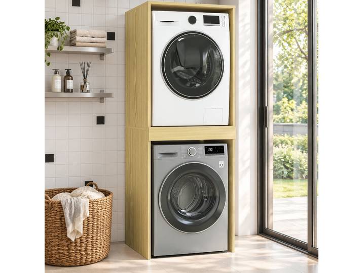 HOMCOM Meuble Lave-Linge Séchoir Porte-Cintres Rovere Gain Place