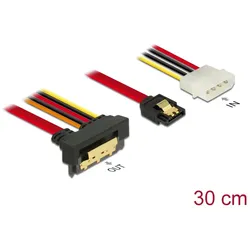 Delock Kabel SATA 6 Gb/s 7 Pin Buchse + Molex 4 Pin Strom Stecker > SATA 22 Pin Buchse unten gewinkelt Metall 30 cm