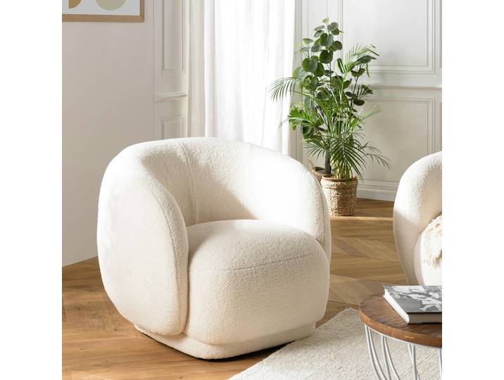 Fauteuil cosy tissu bouclette écru COLOMBUS